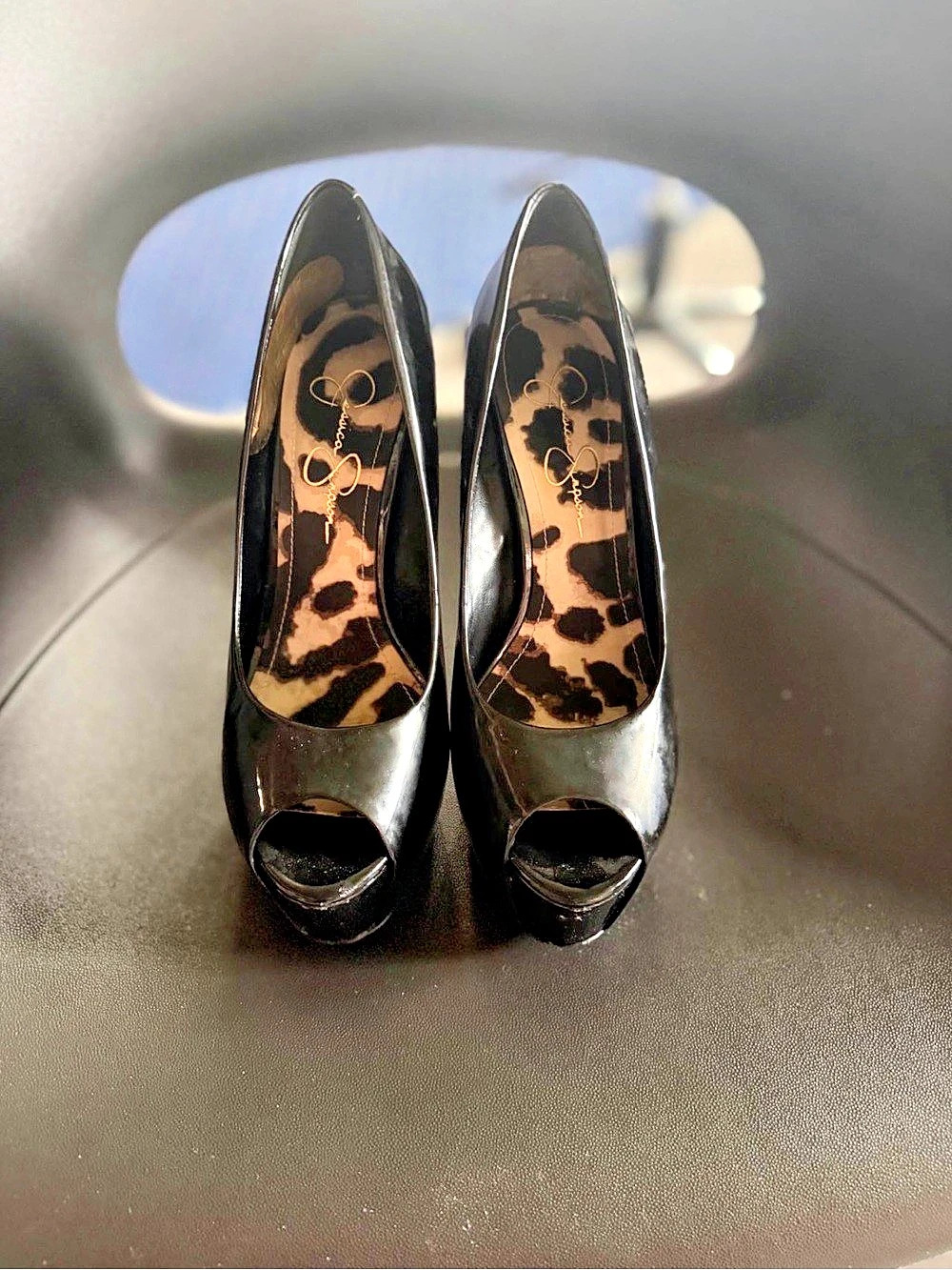 Jessica Simpson Black & Brown Peep Toe Platform Heels